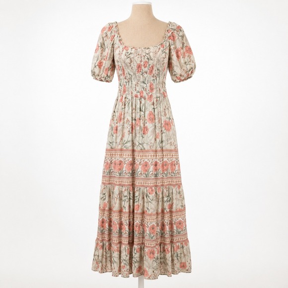GIGIO USA Dresses & Skirts - Romantic Floral Puff Sleeve Maxi Peasant Dress Size S Fairy Cottagecore Coquette
